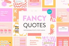 many different quotes on pink and yellow squares with the words fancy quotes written in them