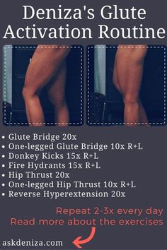 an ad for deniza's glute activtation routine, with instructions