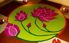 Deep Rangoli Design, Rangoli Designs For Kids, Floral Painting Videos, Lotus Rangoli, Rangoli Designs Photos, Fairy House Crafts