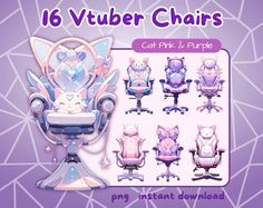 the cat pink and purple office chair is set up in various positions, including cats