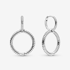 Pandora Earrings, Charms Pandora, Double Hoop Earrings, Bracelet Pandora, Chain Pattern, Pandora Silver, Sterling Silver Hoop Earrings, Sterling Silver Hoops, Silver Earrings Dangle