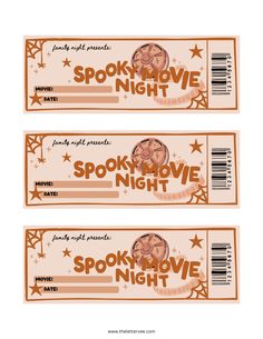 two movie tickets with the words spookmove night on them