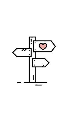 an arrow pointing to two directions with a heart in the middle and one way sign