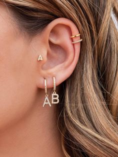 Dainty Pave CZ Initial Letter Huggie Hoop Earrings | Etsy Letter Earrings, Initial Earrings, Long Tassel Earrings, Sterling Silver Initial, English Letter, Cz Stud Earrings, Girls Earrings, Minimalist Earrings, Stone Earrings