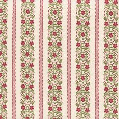 a red and green striped wallpaper with flowers