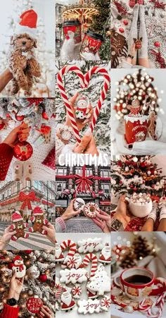 a collage of photos with candy canes, cookies and christmas decorations on them