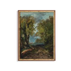 an oil painting on canvas of a wooded landscape