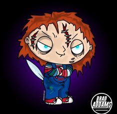 a cartoon character with red hair holding a knife