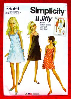 "I am pleased to offer Simplicity S9594, reissued from the 1960's archives. This Jiffy sewing pattern is for a simple-to-sew A-line dress with a back zipper, shoulder straps, and front and back darts. The dress can be made in above-knee and mini lengths. It can be customized with optional daisy medallions, rhinestones, or beaded trims. The details for these Retro designs may be seen on the front and back of the pattern envelope in the photos above. Please use the ZOOM feature for more informatio 90s Dress Pattern, Fruitful Fashion, 60s Mini Dress, Vintage Dress Patterns, Vogue Sewing, Easy To Sew, Easy Sewing Patterns, Fashion Sewing Pattern, Retro Designs