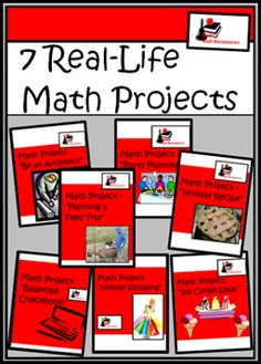 a red and white poster with the words real life math projects