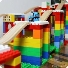 there is a lego train on the tracks