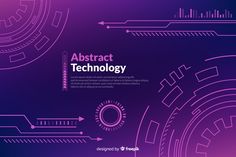 abstract technology background with purple and pink colors in the shape of circles, arrows and lines