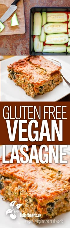 the recipe for gluten free vegan lasagne is shown on a plate