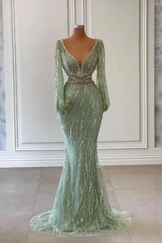 Embellished V-neck Mermaid Wedding Dress, Embellished V-neck Fitted Mermaid Dress, Long Sleeve Prom Dress Mermaid, Long Sleeve Mermaid Prom Dress, Dress With Sequins, Long Sleeve Prom, Long Sleeve Evening Dresses, فستان سهرة, Long Sleeve Sequin