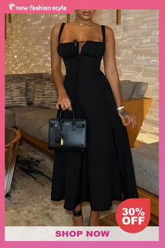 Black Sleeveless Front Tie Sweetheart Neckline Slim Fit A-Line Party Maxi Slip Dress Black Dress Elegant, Neckline Slimmer, Party Fits, Maxi Slip Dress, Cardigan Sweater Dress, Hip Dress, Black Maxi, Maxi Dress Party, Two Piece Dress