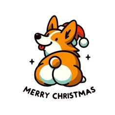 a cartoon dog with a santa hat on it's head and the words merry christmas written