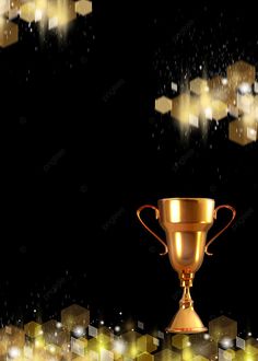 a golden trophy cup sitting on top of a black surface with cubes in the background