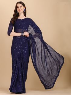 Saree With Silver Blouse, Blue Sequin Saree, Frill Saree, Royal Blue Saree, Sequins Saree, Sequence Saree, Ruffle Sarees, Kurti Palazzo