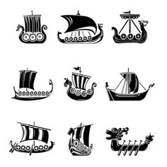 different types of ships and boats in black and white colors on a white background illustration