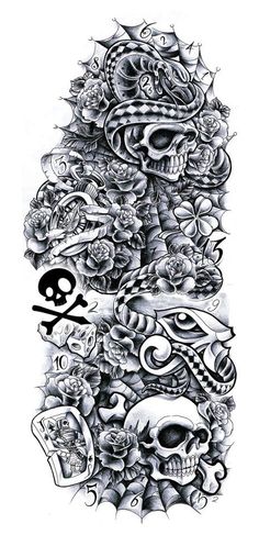 a tattoo design with skulls and roses on it