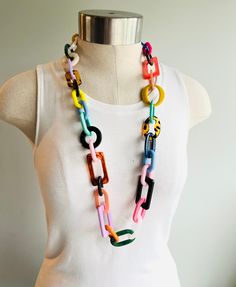 Rainbow Statement Necklace Colorful Acrylic Chain Necklace Long Chain Necklace Chunky Chain Necklace Chunky Link Necklace Sweater Necklace - Etsy Acrylic Chain Necklace, Trendy Multicolor Necklaces For Vacation, Trendy Pink Chain Link Necklace, Trendy Multicolor Necklace For Vacation, Trendy Multicolor Jewelry For Vacation, Trendy Long Chain Necklace, Trendy Long Beach Necklaces, Trendy Multicolor Vacation Jewelry, Trendy Pink Necklace With Chunky Chain