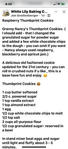 an iphone screen showing the recipe for white lily baking cookies, which is on display