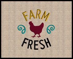 the word farm fresh with a rooster on it