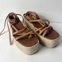 Anthropologie Alohas Lace Up Espadrille Platform Sandals Nwob Made In Spain Size 40 Lace Up Espadrilles, Espadrilles Platform, Espadrille Sandals, Platform Sandals, Women's Shoes Sandals, Shoes Sandals, Espadrilles, Anthropologie, Spain