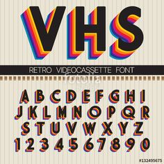 retro font and numbers with the letters vh s, person, e, f