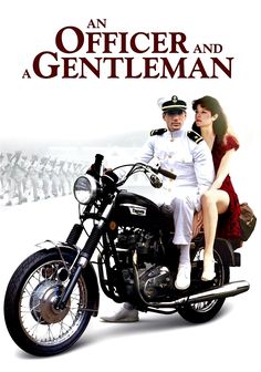 an officer and a gentleman are sitting on a motorbike with the caption'an officer and a gentleman '