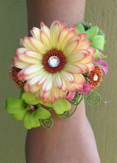 a close up of a person's wrist with flowers on it