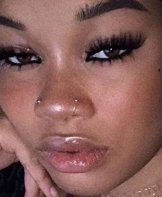 lip glossmakeupmakeup lookseye makeupeyelasheseyelinernose ringpiercings Gender Euphoria, Style Tomboy, Cute Nose Piercings, Medusa Piercing, Face Piercings, Nose Piercings, Brown Skin Makeup, Swag Makeup