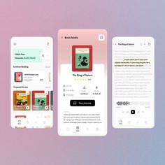 three mobile screens showing different types of books on the same page, with one being an app