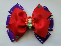 6"  princess Ariel handmade boutique hair bow With french barrette attached and resin center.  Size 6" L x 4" W To get combined shipping discount, just add all items to the cart items and pay for in "One single payment." Ariel Baby, Moana Hair Bow, Adjustable Red Bow Hair Accessories For Gift, Belle Bow, Disney Princess Hair Bows, Disney Ribbon Hair Bows, Baby Girl Boutique, Handmade Boutique, Princess Ariel