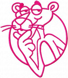 a pink outline drawing of a mouse with glasses on it's head, in front of a white background