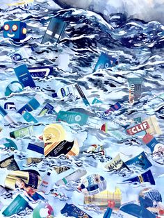 an image of many different items floating in the ocean water and on top of each other