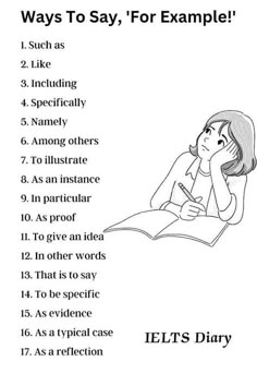 a woman reading a book with the words'ways to say, for example '