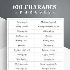 a poster with the words 100 charadess phrases