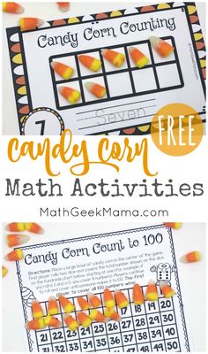 candy corn math activity for kids to practice counting and addition skills with free printables