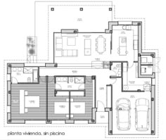 the floor plan for a house with two cars parked in it