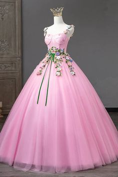 Pink Straps Tulle Sweetheart Ball Gown with Flowers, Pink Formal Dress – BeautyDressy Floral Applique Ball Gown With Fitted Bodice, Pink Floor-length Wedding Dress For Prom Season, Pink Fitted Floor-length Wedding Dress, Pink Dress With Fitted Bodice For Debutante Ball, Pink Wedding Dress With Sweetheart Neckline, Fitted Pink Ball Gown For Quinceanera, Pink Quinceanera Dress For Prom Season Banquet, Pink Ball Gown Wedding Dress For Banquets, Pink Quinceanera Dress For Banquet During Prom Season