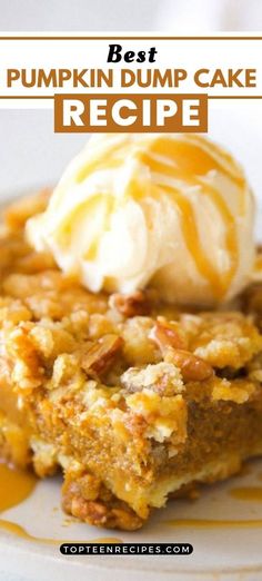 pumpkin dump cake recipe with ice cream on top