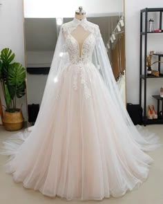 Princess Wedding Dress With Cape Wedding Gown With Cape, Modest Homecoming Dresses, Gown With Cape, Mermaid Wedding Gown, Wedding Cape