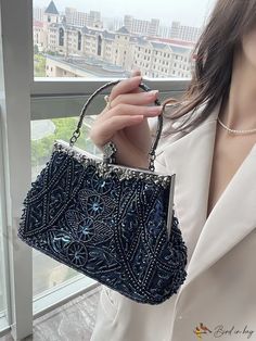 Bird in Bag - Rhinestone Decorative Beaded Evening Clutch Purse Elegant Blue Beaded Bag, Blue Beaded Evening Bag, Evening Blue Beaded Bag, Blue Beaded Bag For Wedding, Glamorous Blue Bags With Rhinestones, Blue Beaded Wedding Bag, Blue Beaded Party Bag, Formal Blue Embellished Bags, Blue Sequin Evening Bags