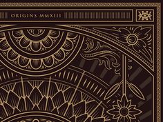 an ornate design with gold and black on a brown background for the origins maxxii album