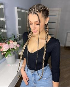 Long French Braids With Extensions, Duch Braids Hairstyles, Braids For Mexican Women, French Braids With Extensions, Hair Color Underneath, Kanekalon Hairstyles, Bella Hair