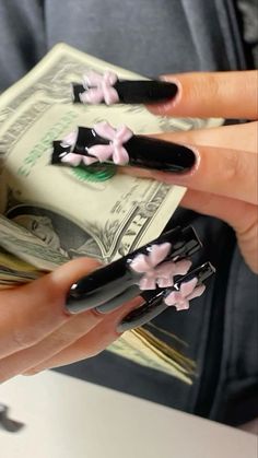 Simply Nail Designs Simple, Nail Pfp Aesthetic, Chop Shop Nails, All Black Nails With Charms, Pfp Insta Ideas, Asian Inspired Nails, Cute Latina Nails, Y2k Nails French Tip, Square Y2k Nails