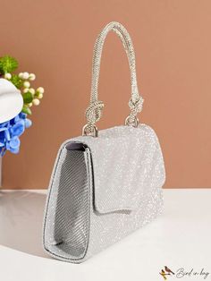 BirdinBag - Glittery Mini Silver Square Bag for Party with Flap Top Handle Party Shoulder Bag, Party Shoulder Bag With Sequins, Rectangular Sequined Shoulder Bag For Party, Sequin Shoulder Bag For Party, Rectangular Sequined Party Shoulder Bag, Glamorous Shoulder Bag For Parties, Silver Shoulder Evening Bag For Night Out, Glamorous Glitter Bag For Evening, Elegant Sequin Shoulder Bag