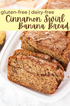 A loaf of banana bread sliced on a platter Dairy Free Banana Bread, Cinnamon Swirl Banana Bread, Cinnamon Banana Bread, Gluten Free Banana Bread, Overripe Bananas, Gluten Free Banana, Banana Nut Bread, Nut Bread, Gluten Free Sweets