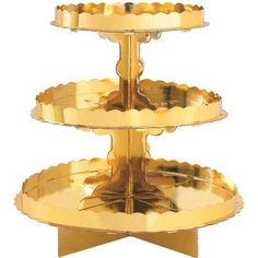 three tiered gold plate with scalloped edges